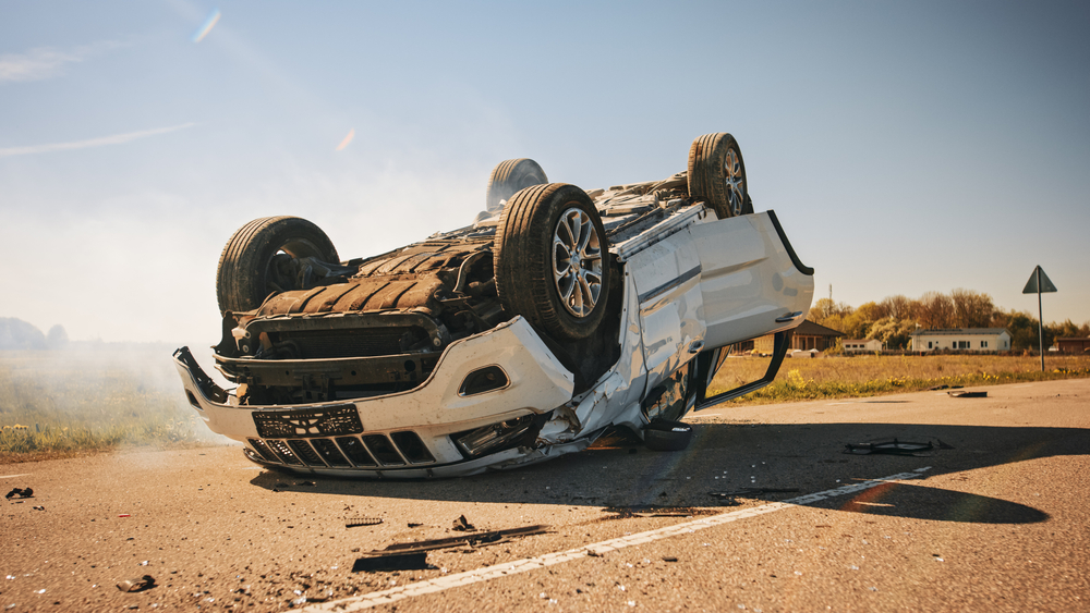 upside down car after a rollover accident