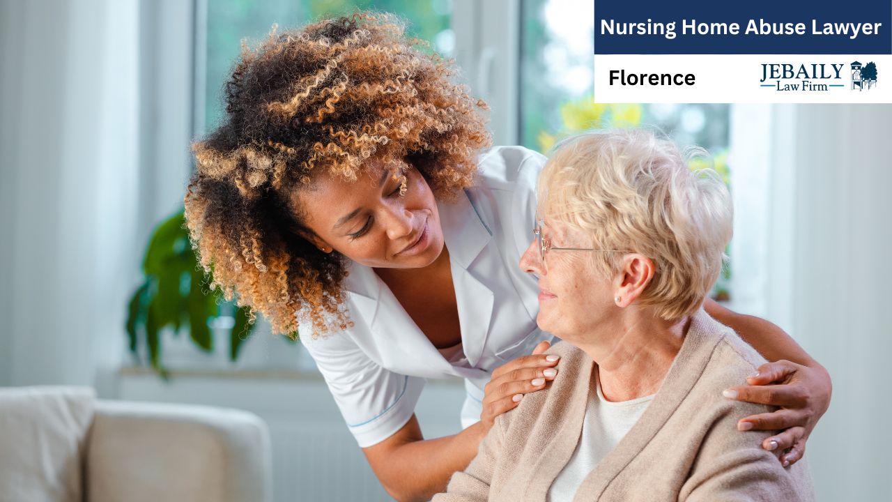 The image shows a close-up of two women. The woman in the foreground is an older Caucasian woman with short, light blonde, slightly wavy hair. She is wearing a light beige cardigan. She appears to be frail and is looking down, a gentle, somewhat wistful expression on her face. She wears glasses.