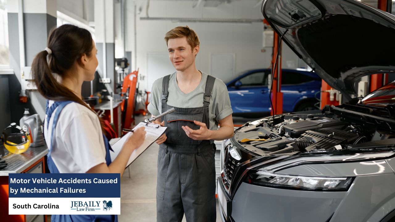 Two mechanics are discussing the repair of a car in an auto repair shop.